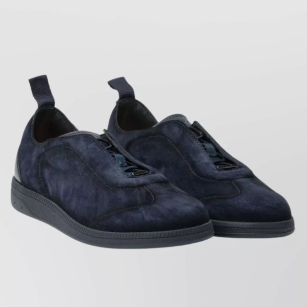 Santoni Men's Lume Suede T-Toe Slip-On Sneakers Blue Leather Sz12 Retail $830.00